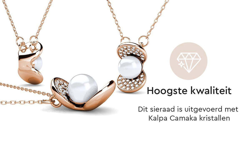 Yolora Dames ketting met Hanger - Parel en 52 Kalpa Camaka Kristallen - Rosé kleurig - 18K Roségoud Verguld - Vrouwen Collier Rose Gold - Sieraden - Luxe Giftbox - Geschenkdoos - Cadeau doos - Exclusieve Geschenkverpakking - Mooie Cadeauverpakking