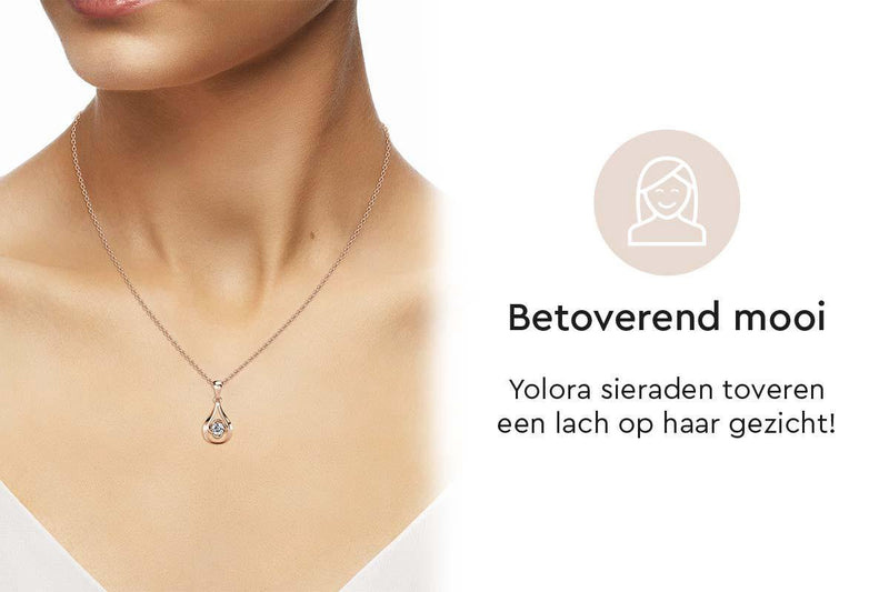 Yolora Dames Ketting met Hanger - Kalpa Camaka Kristal - Rosékleurig - 18K Roségoud Verguld - Vrouwen Collier Roségoud - Sieraden - Halsketting - Luxe Giftbox - Geschenkdoos - Cadeau doos - Exclusieve Geschenkverpakking - Mooie Cadeauverpakking