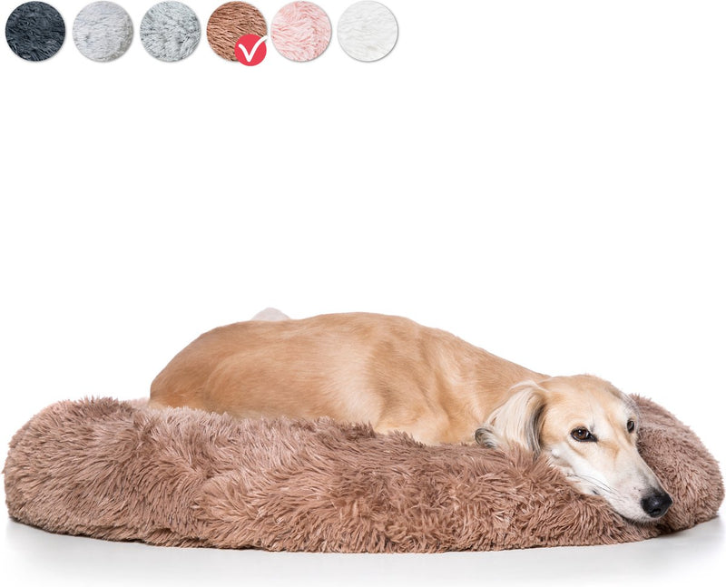 Snoozle Hondenmand - Superzacht en Luxe - Fluffy en Rond - Pluche Bruin - Donut - Hondenbed - Anti-Stress – 100cm Groot – Dark coffee