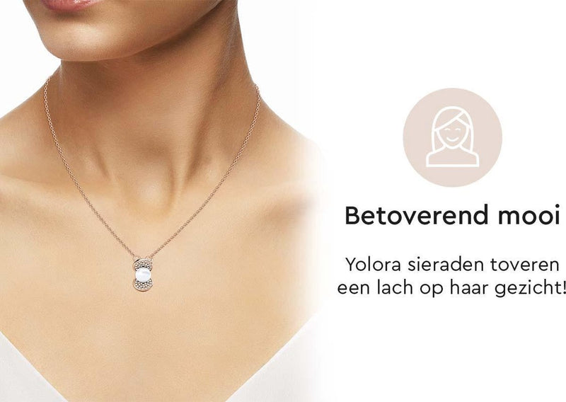 Yolora Dames ketting met Hanger - Parel en 52 Kalpa Camaka Kristallen - Rosé kleurig - 18K Roségoud Verguld - Vrouwen Collier Rose Gold - Sieraden - Luxe Giftbox - Geschenkdoos - Cadeau doos - Exclusieve Geschenkverpakking - Mooie Cadeauverpakking