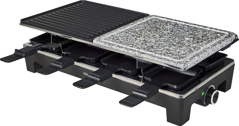 StangVollby ANDRA Gourmet Set voor 8 Personen - Gourmetstel - Elektrische Reversible Grill- en Bakplaat - Raclette Gourmetset - Grillen - Bakken - Anti-aanbaklaag - Zwart - Kunststof - Kerst Tafelen - Gourmetstellen - Gourmet pannetjes - 1500W