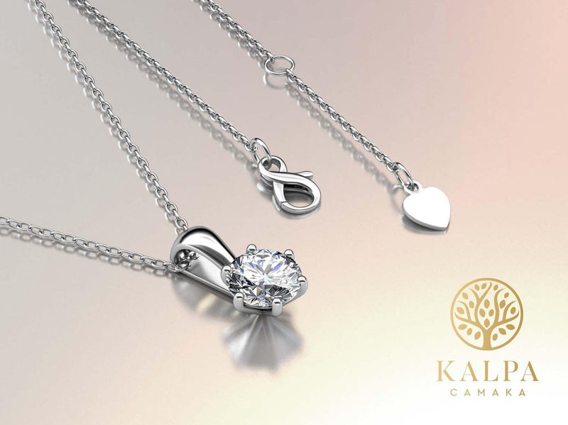 Yolora Dames Ketting met Kalpa Camaka Kristal - Hanger - Zilverkleurig - 18K Witgoud Verguld - Vrouwen Collier Zilver - Sieraden - Halsketting - Luxe Giftbox - Geschenkdoos - Cadeau doos - Exclusieve Geschenkverpakking - Mooie Cadeauverpakking