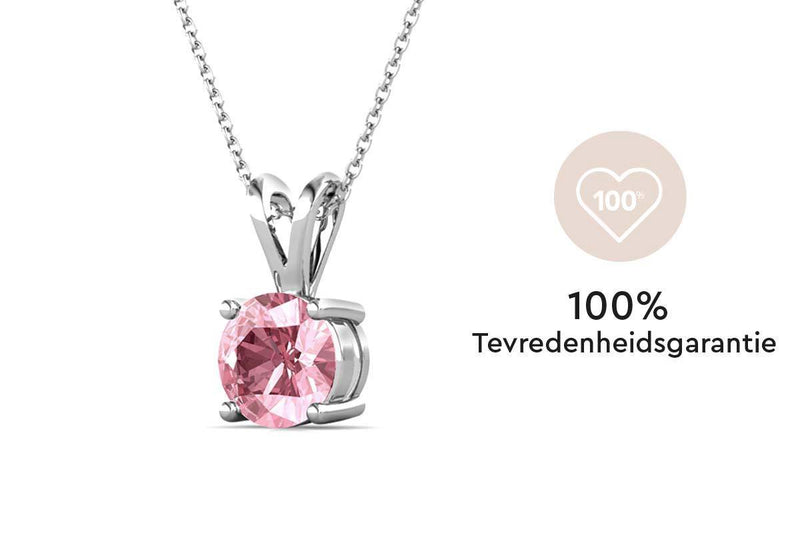 Yolora Dames Ketting met Roze Kalpa Camaka Kristal Hanger - Zilver kleurig - 18K Witgoud Verguld - Cadeauverpakking