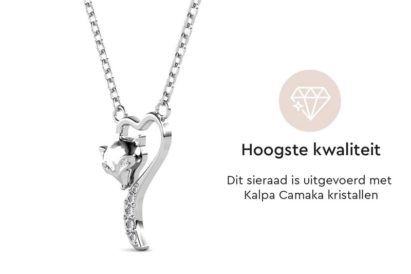 Yolora Dames Ketting met Hanger Vos - Kalpa Camaka Kristallen - Vosje - Zilverkleurig - 18K Witgoud Verguld - Vrouwen Collier Zilver - Luxe Giftbox - Sieraden - Geschenkdoos - Exclusieve Geschenkverpakking - Cadeau doos - Mooie Cadeauverpakking