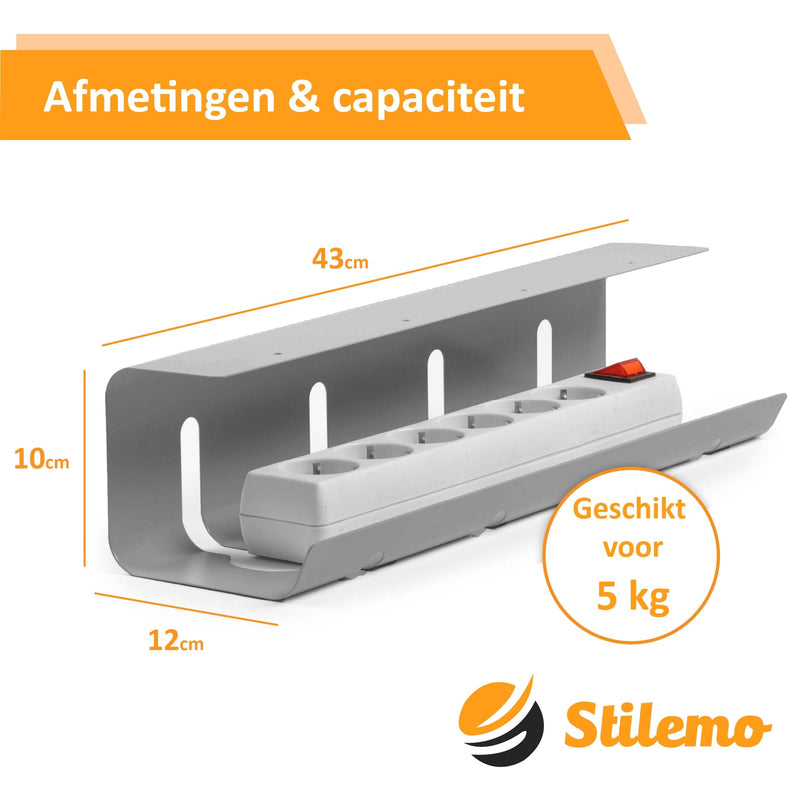 Stilemo Kabelgoot Bureau - Kabelhouder 43 CM - Kabel Organizer 5 KG Draagkracht - Grijs