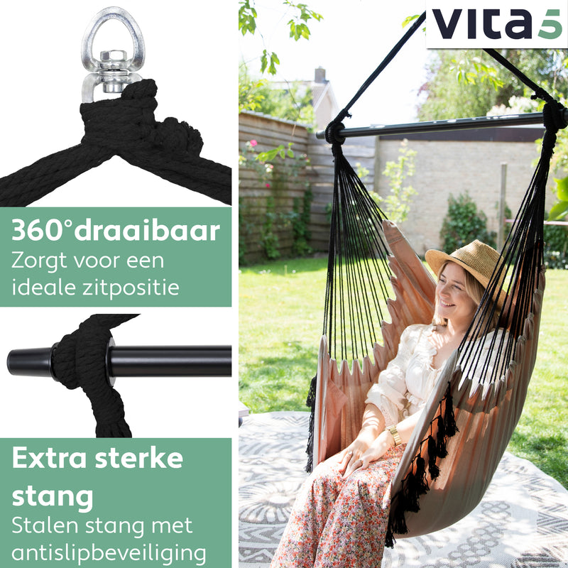 Vita5 hanging chair for outside, stable and safe hanging chair, stylish hanging chair, for indoors and outdoors, swing for adults and children, comfortable boho room decoration, 250 kg bearing capacity (green/blue)