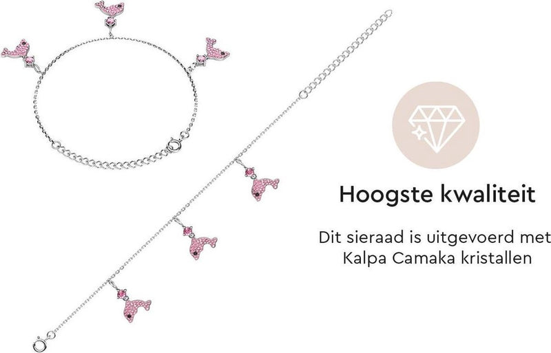 Yolora Kids Armband - Dolfijn Bedels - Kalpa Camaka Kristallen - Zilver/Roze - 18K Witgoud Verguld - Kind - Meisjes Bedelarmband Zilverkleurig - Sieraden Kinderen - Luxe Giftbox - Geschenkdoos - Cadeau doos - Geschenkverpakking - Cadeauverpakking