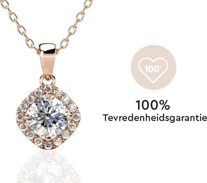 Yolora Dames Ketting met Hanger - Kalpa Camaka Kristallen - Rosé kleurig - 18K Roségoud Verguld - Vrouwen Collier Rose Gold - Sieraden - Halsketting - Luxe Giftbox - Geschenkdoos - Cadeau doos - Exclusieve Geschenkverpakking - Mooie Cadeauverpakking