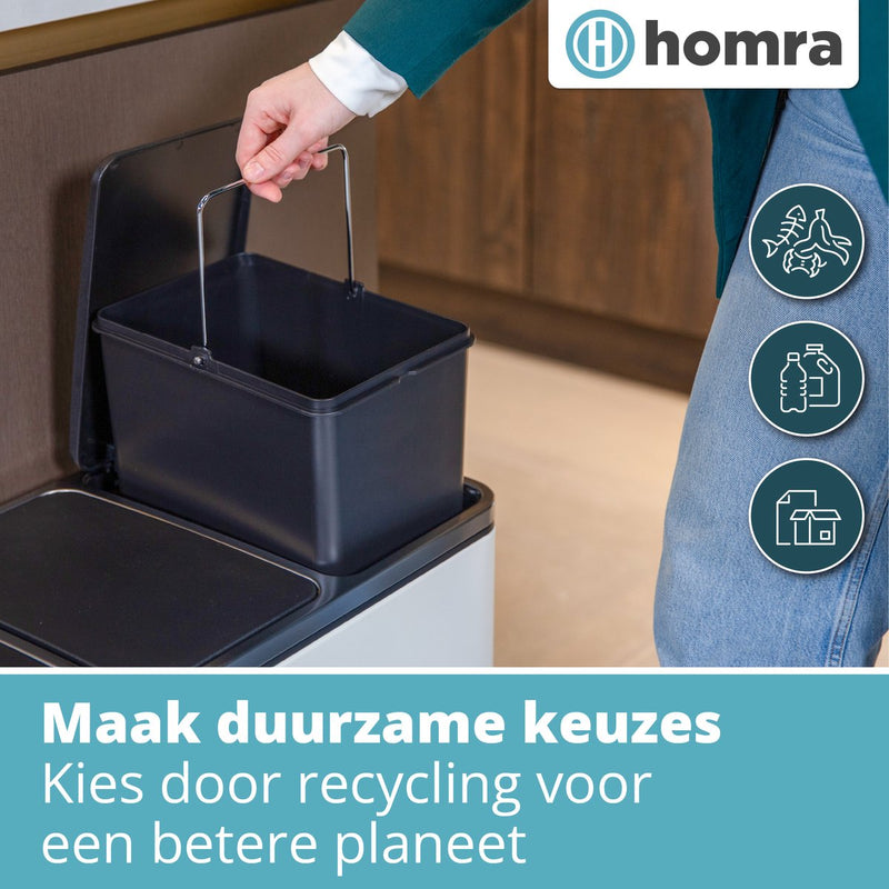 Homra Sparq Waste separation 3 Subjects - 3 x 18 L Content - 54 liters - White - Stainless steel - Trio pedal bin - 3 -sections Recycle Waste bimmer - Hygienic waste separation - White kitchen garbage box - Office trash - Pedal - Waste separation bin