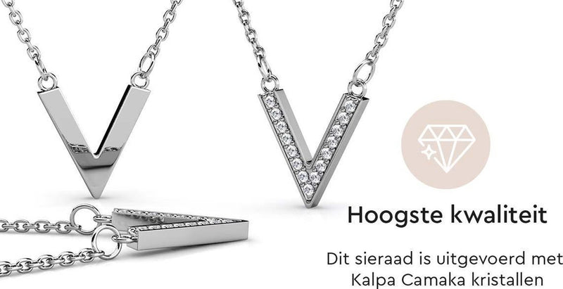 Yolora Dames Ketting met Hanger - Kalpa Camaka Kristallen - Zilverkleurig - 18K Witgoud Verguld - Vrouwen Collier Zilver - Sieraden - Halsketting - Luxe Giftbox - Geschenkdoos - Cadeau doos - Exclusieve Geschenkverpakking - Mooie Cadeauverpakking