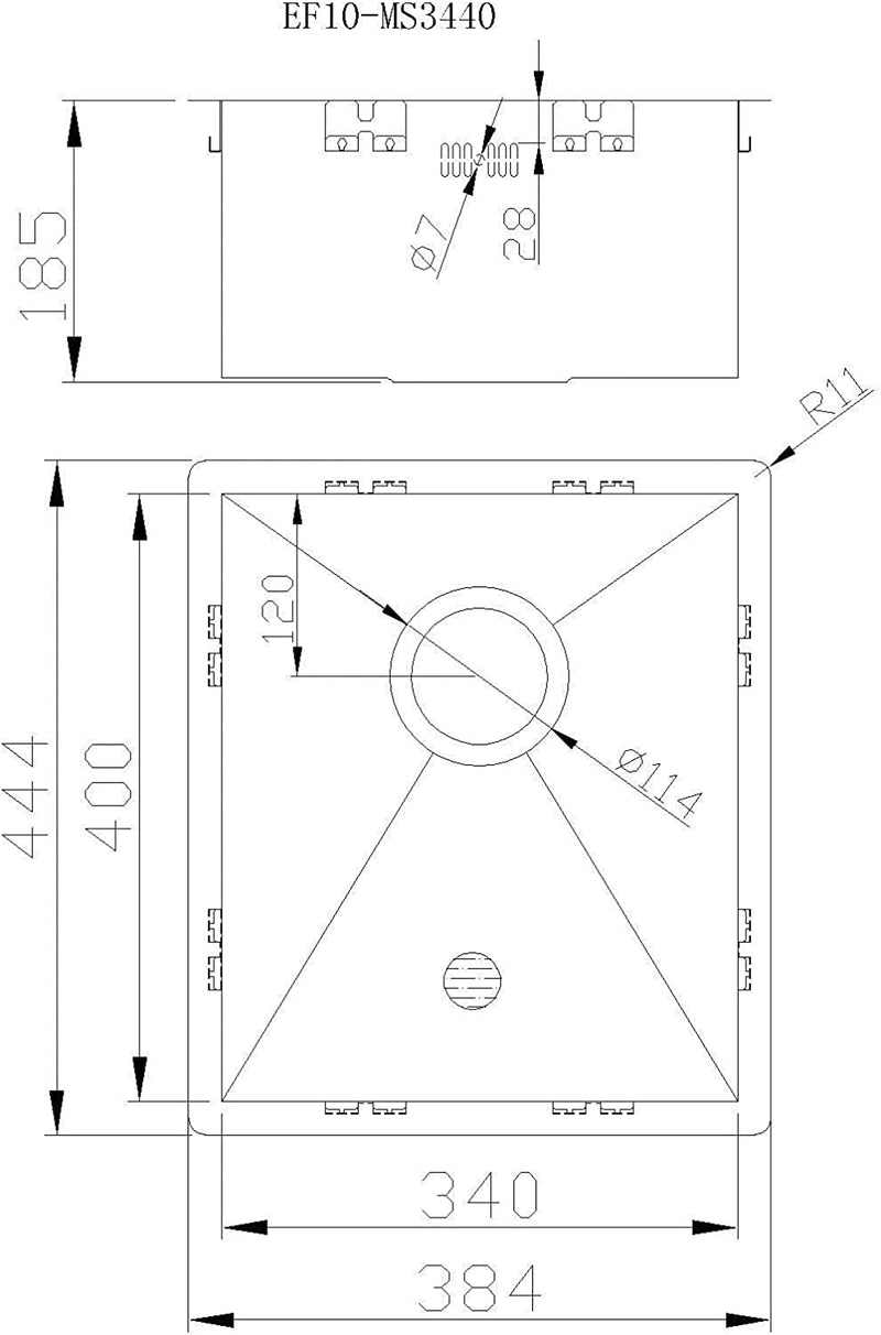 Spoelbak Keuken RVS 40X40CM - Vierkante Wasbak Keuken van Mizzo Design - Onderbouw / Vlakbouw / Inbouw - RVS Gootsteen