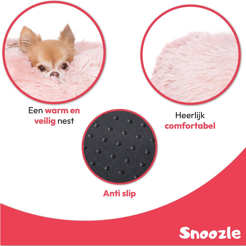 Snoozle Donut Hondenmand M - 60 cm - Fluffy Hondenmand Klein - Ronde Hondenmand Roze - Superzacht Hondenbed voor kleine hond - Anti-Stress Hondenkussen