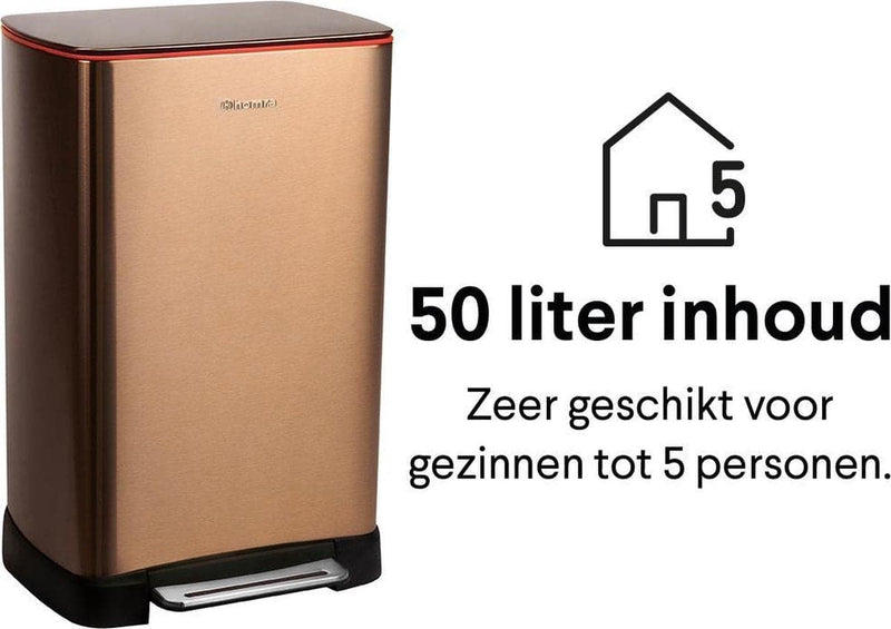 Homra Koniq Prullenbak met pedaal - 50 liter - RVS - Pedaalemmer - Automatisch Lucht Filter - Odor Control - 50L capaciteit - Soft Close Deksel - Afvalemmer - Design - Hygiënisch - Koper