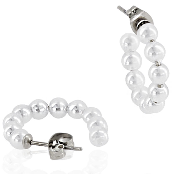 Laura Ferini Ladies Pearl Ohrringe Bojano Silber - silberfarbene Frauen Ohrringe - wasserdichte Edelstahl - geliefert in Luxusgeschenkverpackung - mit Schmuckschachtel - Edelstahlschmuck - Accessoires - Accessoires