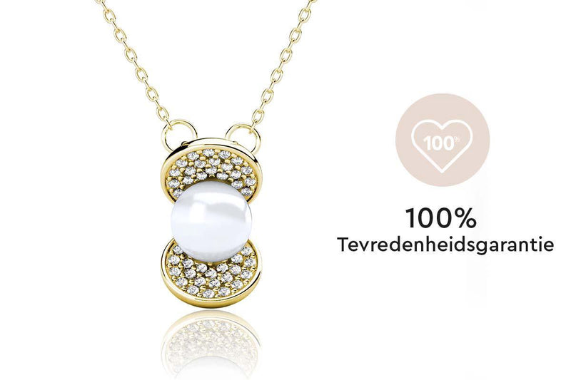 Yolora Dames ketting met Hanger - Parel en 52 Kalpa Camaka Kristallen - Goudkleurig - 18K Geelgoud Verguld - Vrouwen Collier Goud - Sieraden - Luxe Giftbox - Geschenkdoos - Cadeau doos - Exclusieve Geschenkverpakking - Mooie Cadeauverpakking