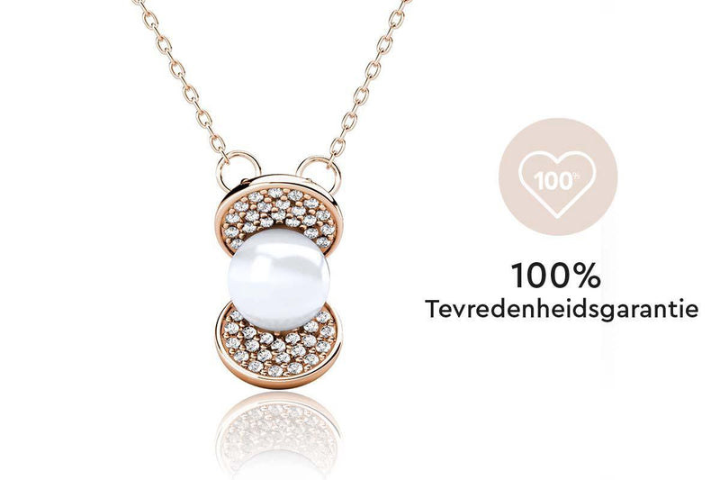 Yolora Dames ketting met Hanger - Parel en 52 Kalpa Camaka Kristallen - Rosé kleurig - 18K Roségoud Verguld - Vrouwen Collier Rose Gold - Sieraden - Luxe Giftbox - Geschenkdoos - Cadeau doos - Exclusieve Geschenkverpakking - Mooie Cadeauverpakking