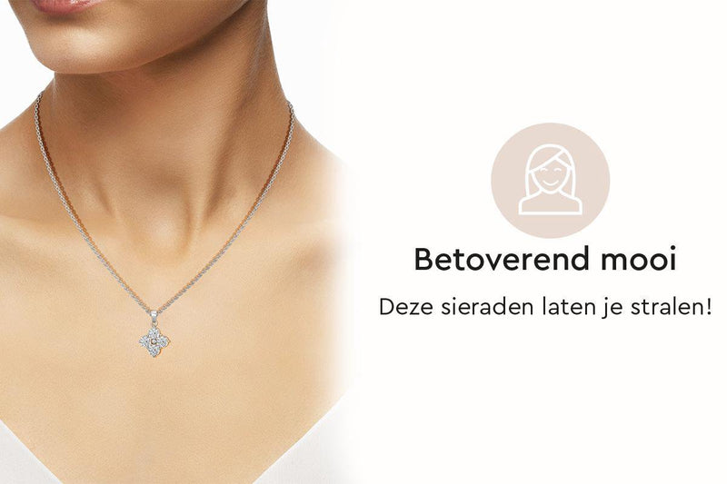 Yolora Dames Ketting met Hanger - Kalpa Camaka Kristallen - Zilverkleurig - 18K Witgoud Verguld - Vrouwen Collier Zilver - Sieraden - Halsketting - Luxe Giftbox - Geschenkdoos - Cadeau doos - Exclusieve Geschenkverpakking - Mooie Cadeauverpakking