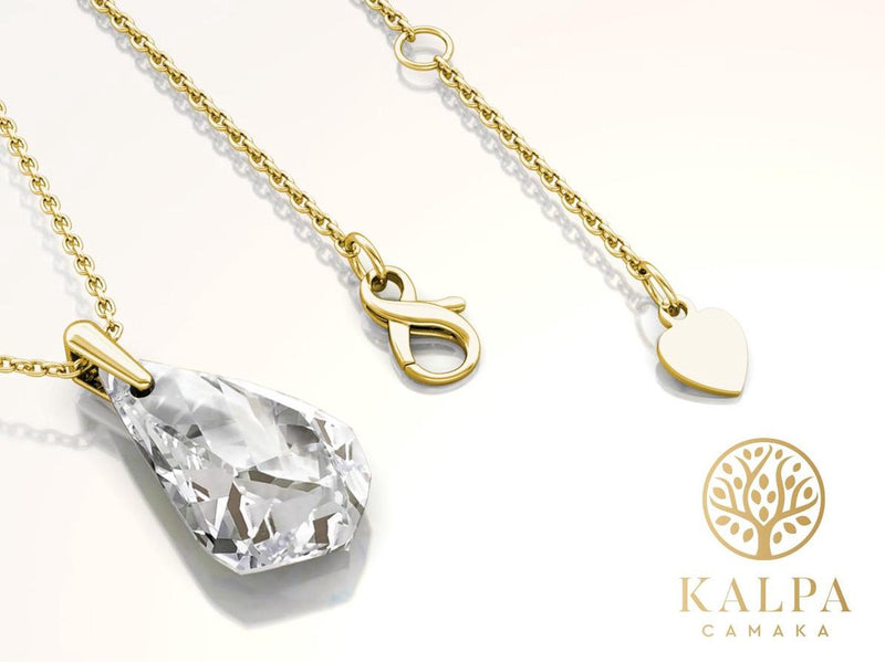 Yolora Dames Ketting met Kalpa Camaka Kristal Hanger - Goudkleurig - 18K Geelgoud Verguld - Vrouwen Collier Goud - Sieraden - Halsketting - Luxe Giftbox - Geschenkdoos - Cadeau doos - Exclusieve Geschenkverpakking - Mooie Cadeauverpakking