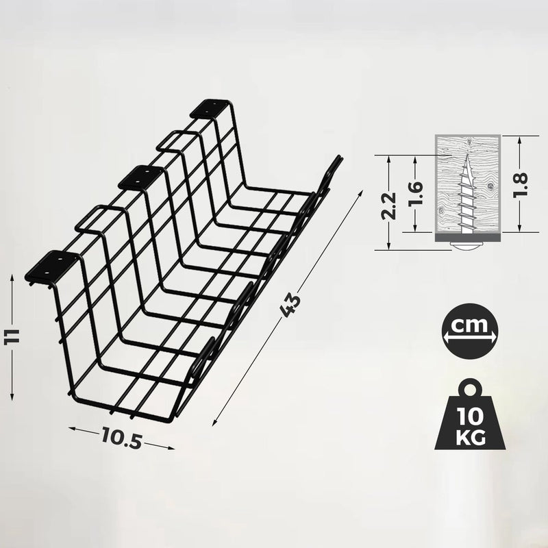 Stilemo Kabelgoot Bureau 2 Delig - Kabelhouder 43 CM - Kabel Organizer 10 KG Draagkracht - Zwart