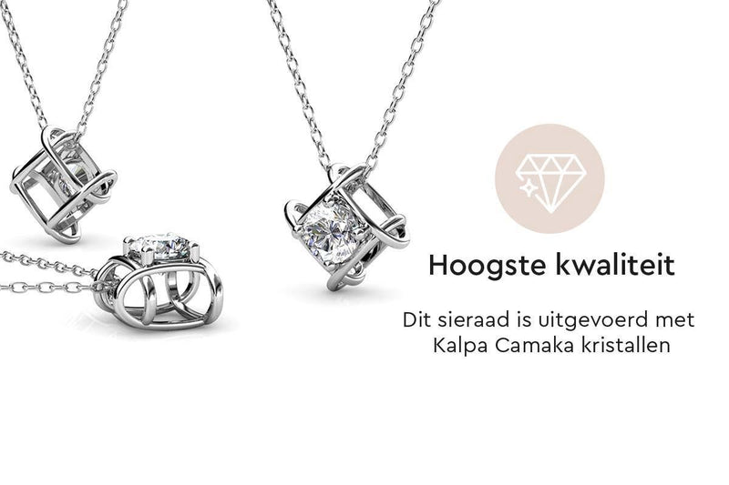 Yolora Dames Ketting met Hanger - Kalpa Camaka Kristal - Zilverkleurig - 18K Witgoud Verguld - Vrouwen Collier Zilver - Sieraden - Luxe Giftbox - Geschenkdoos - Cadeau doos - Exclusieve Geschenkverpakking - Mooie Cadeauverpakking