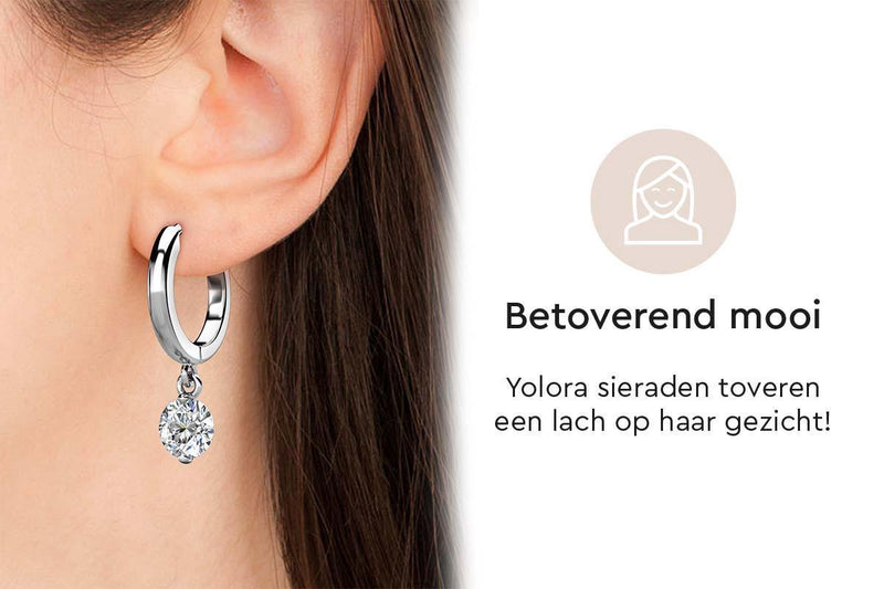 Yolora Dames Oorbellen met Kalpa Camaka Kristal - Zilverkleurig - 18K Witgoud Verguld