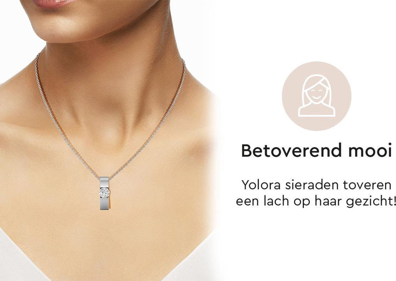 Yolora Dames Ketting met Hanger - Kalpa Camaka Kristal - Zilverkleurig - 18K Witgoud Verguld - Vrouwen Collier Zilver - Sieraden - Halsketting - Luxe Giftbox - Geschenkdoos - Cadeau doos - Exclusieve Geschenkverpakking - Mooie Cadeauverpakking