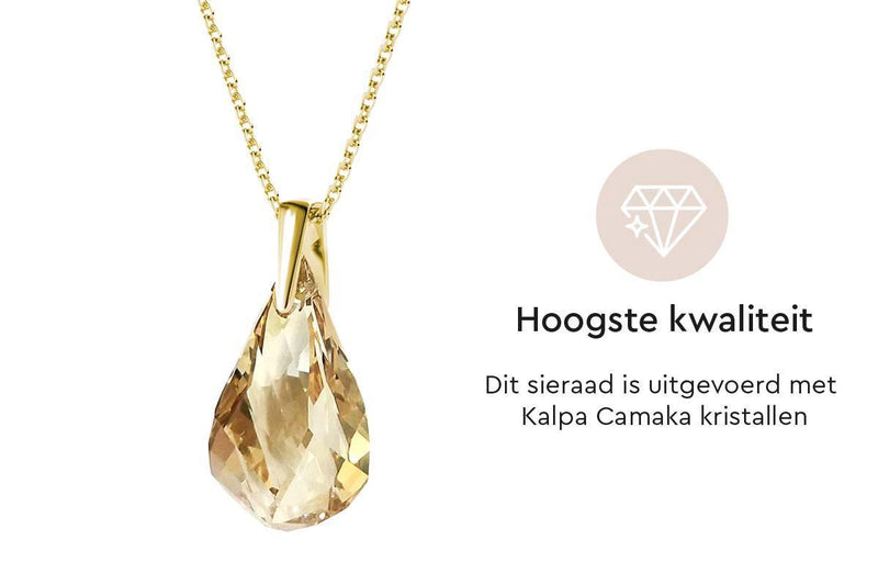 Yolora Dames Ketting met Kalpa Camaka Kristal Hanger - Goudkleurig -  18K Geelgoud Verguld - Vrouwen Collier Goud - Sieraden - Halsketting - Luxe Giftbox - Geschenkdoos - Cadeau doos - Exclusieve Geschenkverpakking - Mooie Cadeauverpakking