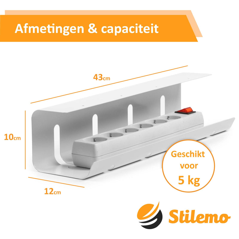 Stilemo Kabelgoot Bureau - Kabelhouder 43 CM - Kabel Organizer 5 KG Draagkracht - Wit