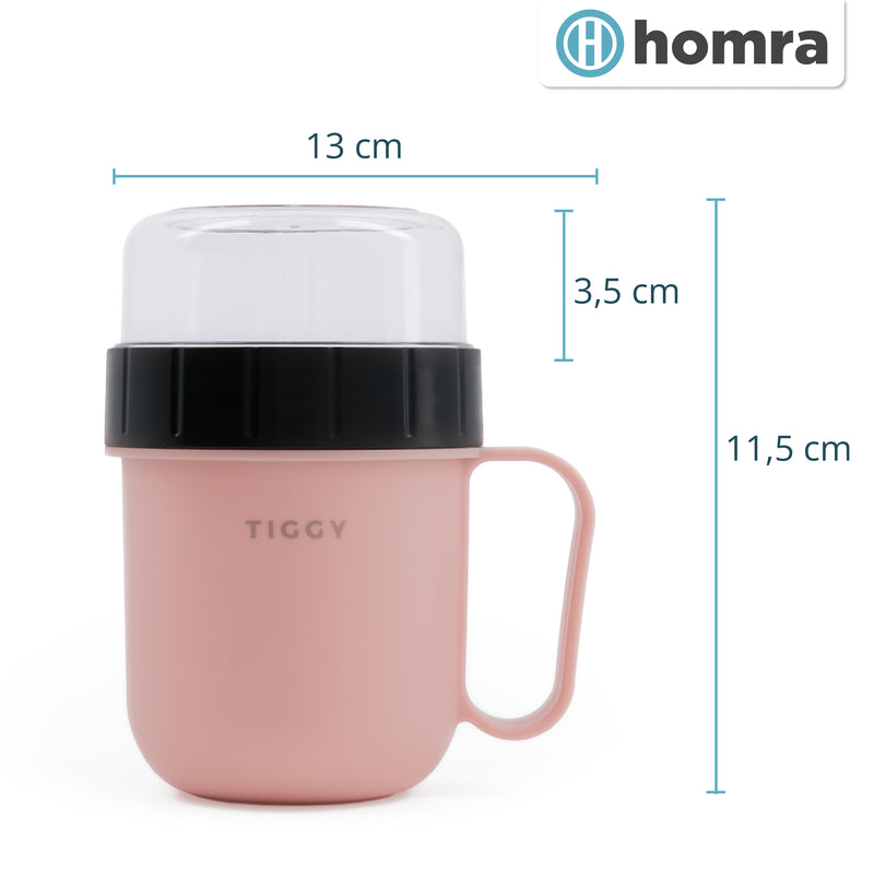 Homra Lunchpot Tiggy Pink - Lunch to go - 750 ml - Yogurt cup - 2 compartments - Environmentally friendly - Pink - Durable plastic - BPA free - With handle - Microwave, freezer, dishwasher resistant - Soup cup - Air and Waterproof - Muesli Cup
