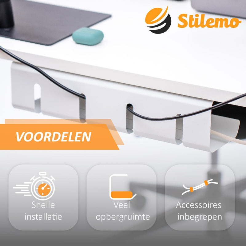 Stilemo Kabelgoot Bureau - Kabelhouder 43 CM - Kabel Organizer 5 KG Draagkracht - Wit