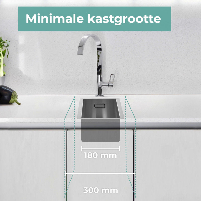 Spoelbak Keuken RVS 40X40CM - Vierkante Wasbak Keuken van Mizzo Design - Onderbouw / Vlakbouw / Inbouw - RVS Gootsteen