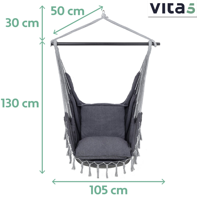 Vita5 hanging chair for outside, stable and safe hanging chair, stylish hanging chair, for indoors and outdoors, swing for adults and children, comfortable boho room decoration, 250 kg bearing capacity (green/blue)