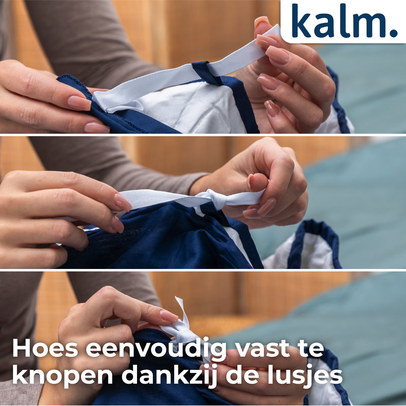 Kalm 4-Seizoens Duvet cover 2 Persoons - Verzwaringsdeken hoes - 200x220 cm - Luchtig & Ademend - Wit & Navy Blauw