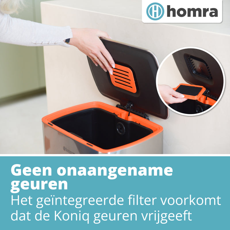 Pedaalemmer RVS 50 liter - Prullenbak met Pedaal Homra KONIQ  - 50L Zilver - Automatische Lucht Filter - Odor Control Filter - Softclose Deksel - Design Afvalemmer - Duurzaam Vingerafdrukvrij en Vuilafstotend RVS - Keuken en Kantoor Vuilbak