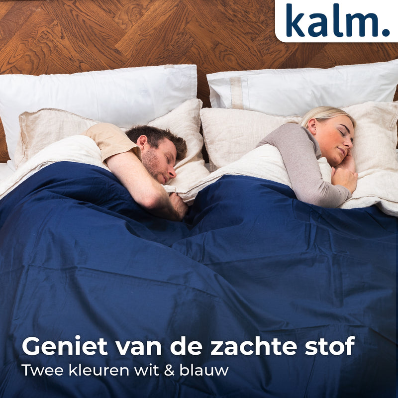 Kalm 4-Seizoens Duvet cover 2 Persoons - Verzwaringsdeken hoes - 200x220 cm - Luchtig & Ademend - Wit & Navy Blauw