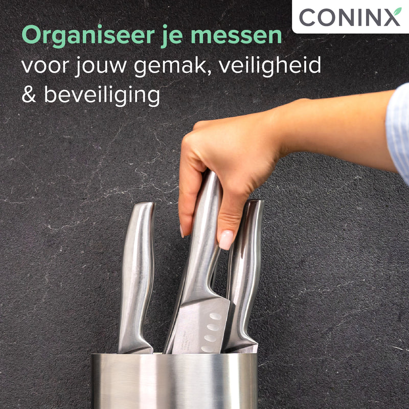 Messenblok zonder Messen - Messenhouder Universeel - Exclusief Messen - RVS Messenopberger van Coninx