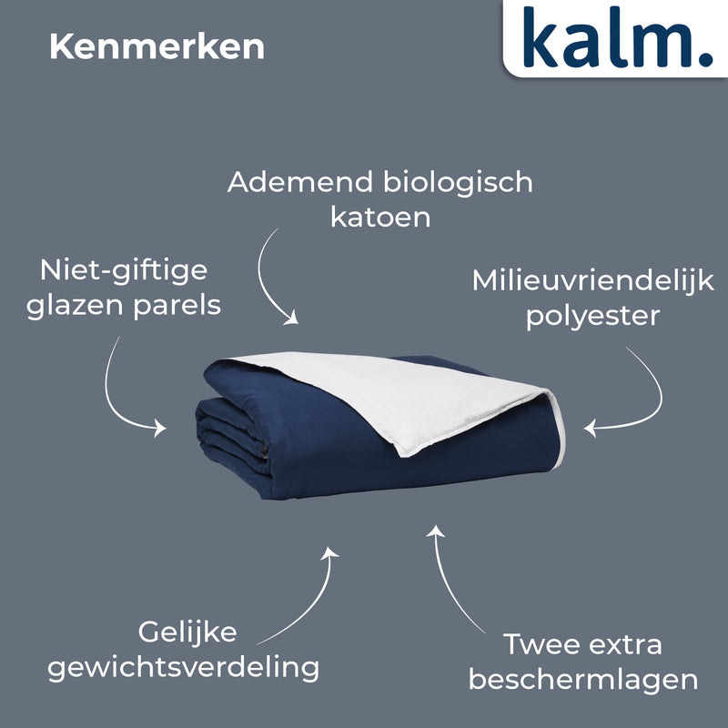 Kalm 4-Seizoens Duvet cover 2 Persoons - Verzwaringsdeken hoes - 200x220 cm - Luchtig & Ademend - Wit & Navy Blauw