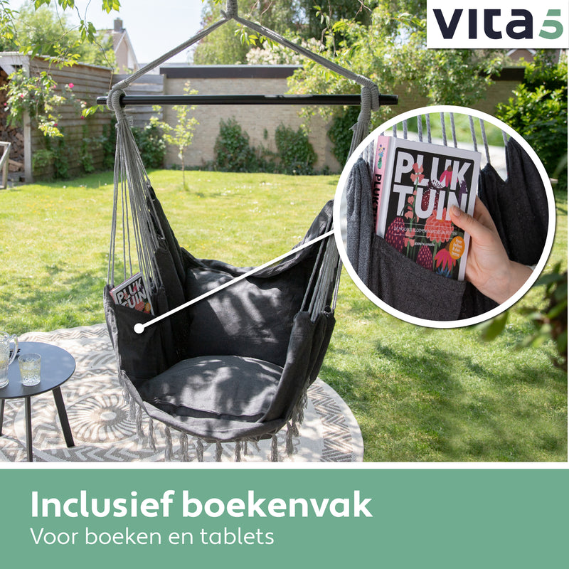 Vita5 hanging chair for outside, stable and safe hanging chair, stylish hanging chair, for indoors and outdoors, swing for adults and children, comfortable boho room decoration, 250 kg bearing capacity (green/blue)