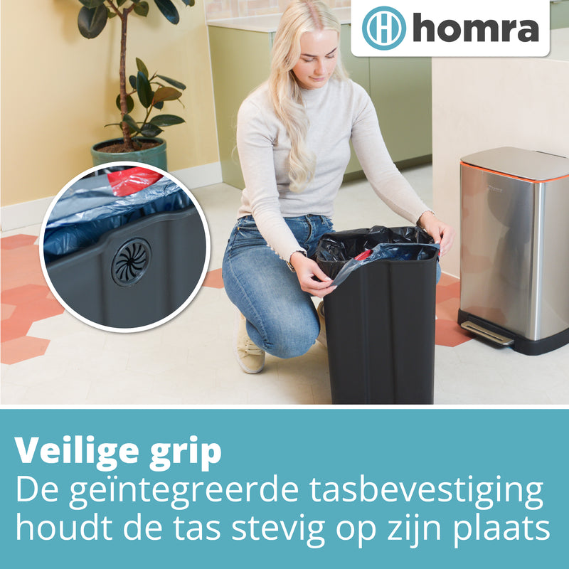 Pedaalemmer RVS 50 liter - Prullenbak met Pedaal Homra KONIQ  - 50L Zilver - Automatische Lucht Filter - Odor Control Filter - Softclose Deksel - Design Afvalemmer - Duurzaam Vingerafdrukvrij en Vuilafstotend RVS - Keuken en Kantoor Vuilbak