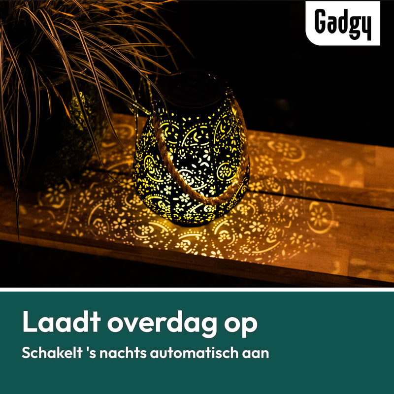 Gadgy Solar Tuinverlichting Bloemen Ophangen - Tuinverlichting Led Buiten - Solar Buitenlamp Zonne Energie met Schaduweffecten - Solar Lamp Tuin, Terras & Balkon - Lantaarn voor Buiten - Lantaarn Windlicht op Zonneenergie - Brons / Goud