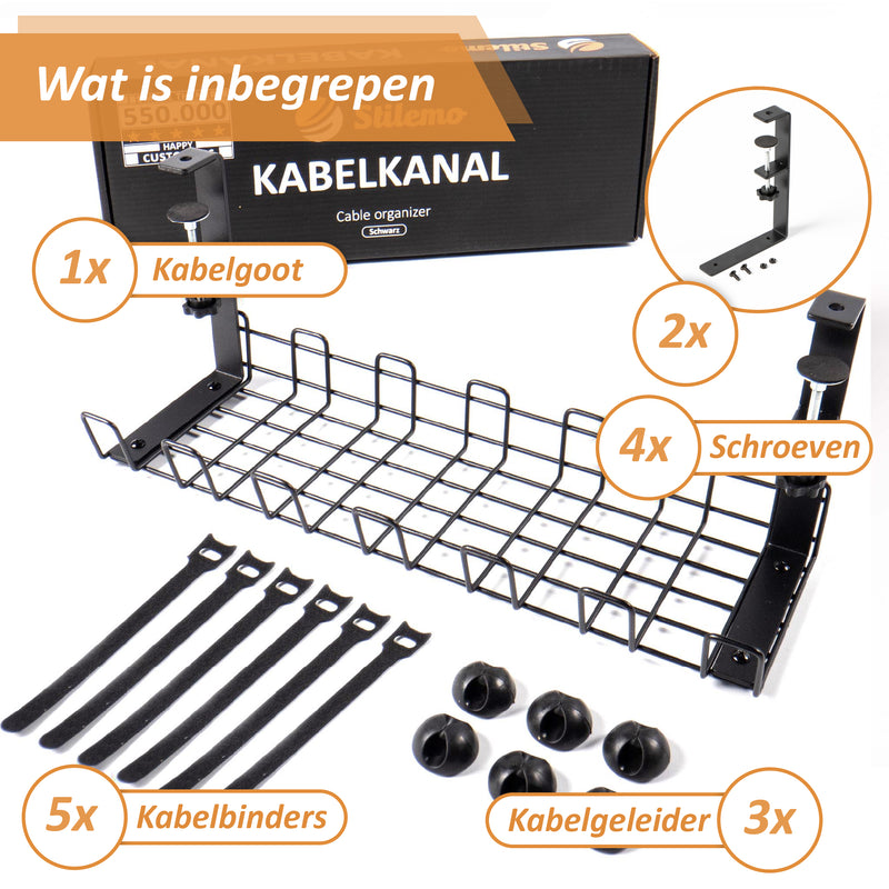 Stilemo Kabelgoot Bureau Klemmen - Cable Management - Kabelhouder Zonder Boren Monteren - Kabelbox 38 CM - Kabel Organiser 4.5 KG Draagkracht - Zwart